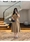 LATTE BEL BÜZGÜLÜ CEPLİ ELBİSE-30731