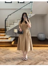 LATTE BEL BÜZGÜLÜ CEPLİ ELBİSE-30731
