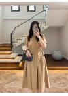 LATTE BEL BÜZGÜLÜ CEPLİ ELBİSE-30731
