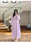 LİLA DANTELLİ TENSEL ELBİSE-32466