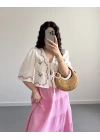 LİNA PEMBE ÇİÇEKLİ PİNTEREST BLUZ ( ÖN SİPARİŞ)