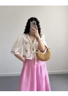 LİNA PEMBE ÇİÇEKLİ PİNTEREST BLUZ ( ÖN SİPARİŞ)