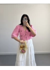 LİNA PEMBE ÇİÇEKLİ PİNTEREST BLUZ