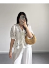LİSİ BEJ BEYAZ BAĞLAMALI BLUZ