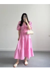 LİSİ PEMBE NAKIŞLI MÜSLİN ELBİSE
