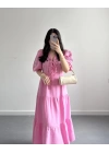 LİSİ PEMBE NAKIŞLI MÜSLİN ELBİSE
