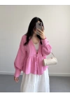 LONE MÜSLİN PEMBE BLUZ