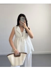 LUNA V YAKA MÜSLİN BLUZ EKRU