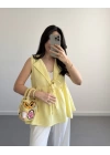 LUNA V YAKA MÜSLİN BLUZ SARI