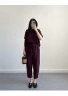 MARİS HAM KETEN BORDO İKİLİ TAKIM