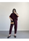MARİS HAM KETEN BORDO İKİLİ TAKIM