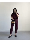 MARİS HAM KETEN BORDO İKİLİ TAKIM