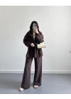 MAUDE KAHVE KETEN KİMONO TAKIM