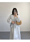 MAVİ ÇİZGİLİ BEBE YAKA PÜSKÜL BLUZ