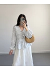 MAVİ ÇİZGİLİ BEBE YAKA PÜSKÜL BLUZ