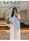 MAVİ KISA KOL PELERİN BLUZ -5107