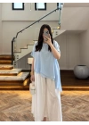 MAVİ KISA KOL PELERİN BLUZ -5107