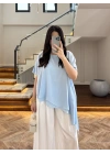 MAVİ KISA KOL PELERİN BLUZ -5107