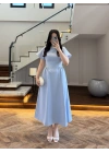 (ÖN SİPARİŞ)MAVİ TAŞ DETAY ELBİSE -EU3220