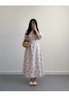 MERİ MÜSLİN ÇİÇEKLİ ELBİSE PEMBE