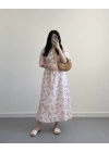 MERİ MÜSLİN ÇİÇEKLİ ELBİSE PEMBE