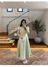 (ÖN SİPARİŞ )MİNT ÇİÇEK DESEN ELBİSE -3246