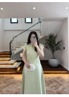 (ÖN SİPARİŞ )MİNT ÇİÇEK DESEN ELBİSE -3246
