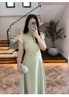 (ÖN SİPARİŞ )MİNT ÇİÇEK DESEN ELBİSE -3246