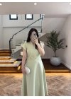 (ÖN SİPARİŞ )MİNT ÇİÇEK DESEN ELBİSE -3246