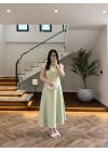 (ÖN SİPARİŞ )MİNT ÇİÇEK DESEN ELBİSE -3246