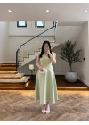 (ÖN SİPARİŞ )MİNT ÇİÇEK DESEN ELBİSE -3246