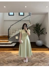(ÖN SİPARİŞ )MİNT ÇİÇEK DESEN ELBİSE -3246