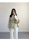 MİNT YEŞİL BELİ KUŞAKLI POPLİN GÖMLEK