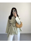 MİNT YEŞİL BELİ KUŞAKLI POPLİN GÖMLEK