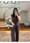 MSD KAHVE SIFIR KOL YELEK TAKIM-8602