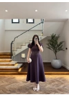 ( ÖN SİPARİŞ )MÜRDÜM ÇİÇEK DESEN ELBİSE -3246