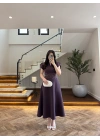 ( ÖN SİPARİŞ )MÜRDÜM ÇİÇEK DESEN ELBİSE -3246