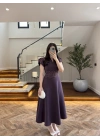 ( ÖN SİPARİŞ )MÜRDÜM ÇİÇEK DESEN ELBİSE -3246