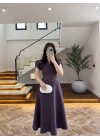 ( ÖN SİPARİŞ )MÜRDÜM ÇİÇEK DESEN ELBİSE -3246