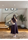 ( ÖN SİPARİŞ )MÜRDÜM ÇİÇEK DESEN ELBİSE -3246