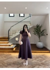 ( ÖN SİPARİŞ )MÜRDÜM ÇİÇEK DESEN ELBİSE -3246