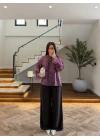 MÜRDÜM DESENLİ KOLU BÜZGÜLÜ GÖMLEK -EU5236