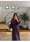 MÜRDÜM PİLE DETAY YARASA KOL ELBİSE-26K5404