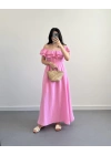 MÜSLİN MADONNA YAKA ELBİSE PEMBE