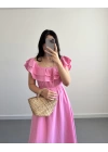 MÜSLİN MADONNA YAKA ELBİSE PEMBE