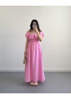 MÜSLİN MADONNA YAKA ELBİSE PEMBE