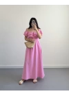MÜSLİN MADONNA YAKA ELBİSE PEMBE