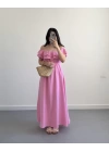 MÜSLİN MADONNA YAKA ELBİSE PEMBE