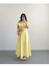 MÜSLİN MADONNA YAKA ELBİSE SARI