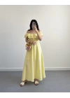 MÜSLİN MADONNA YAKA ELBİSE SARI
